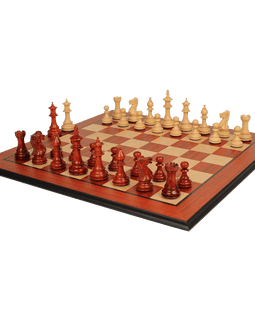 The Chess Store Royal Staunton Wood Chess Set African Padauk & Boxwood Chess Pieces with Padauk & Bird's Eye Maple Molded Chess Board